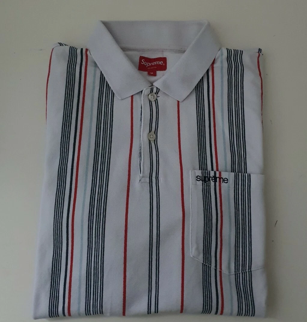 SS20 Supreme Vertical Stripe Polo Shirt M medium white short sleve