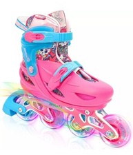 Pink Graffiti Light up Inline Skates, 4 Size Adjustable Roller Shoes Size 4-7 US
