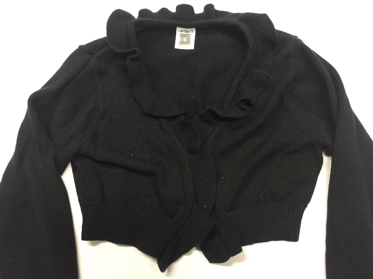 Carter s Child s Girls Sweater S 4 Cropped Open Front Black EUC