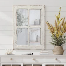 Rustic Small Window Pane Mirror Wall Decor 11 x 16 inches Hanging Style 1