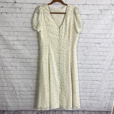 Mod Ref Maxi Button Up Dress Pattern Cream Blue Size Large