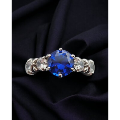 Blue Spinel & Tourmaline Lab Created Gems In 18KGP X Pattern Band Size 5.5