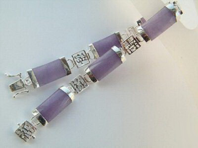 Purple Jade 18KGP Fortune Longevity Happiness Luck Link Clasp Bangle Bracelet