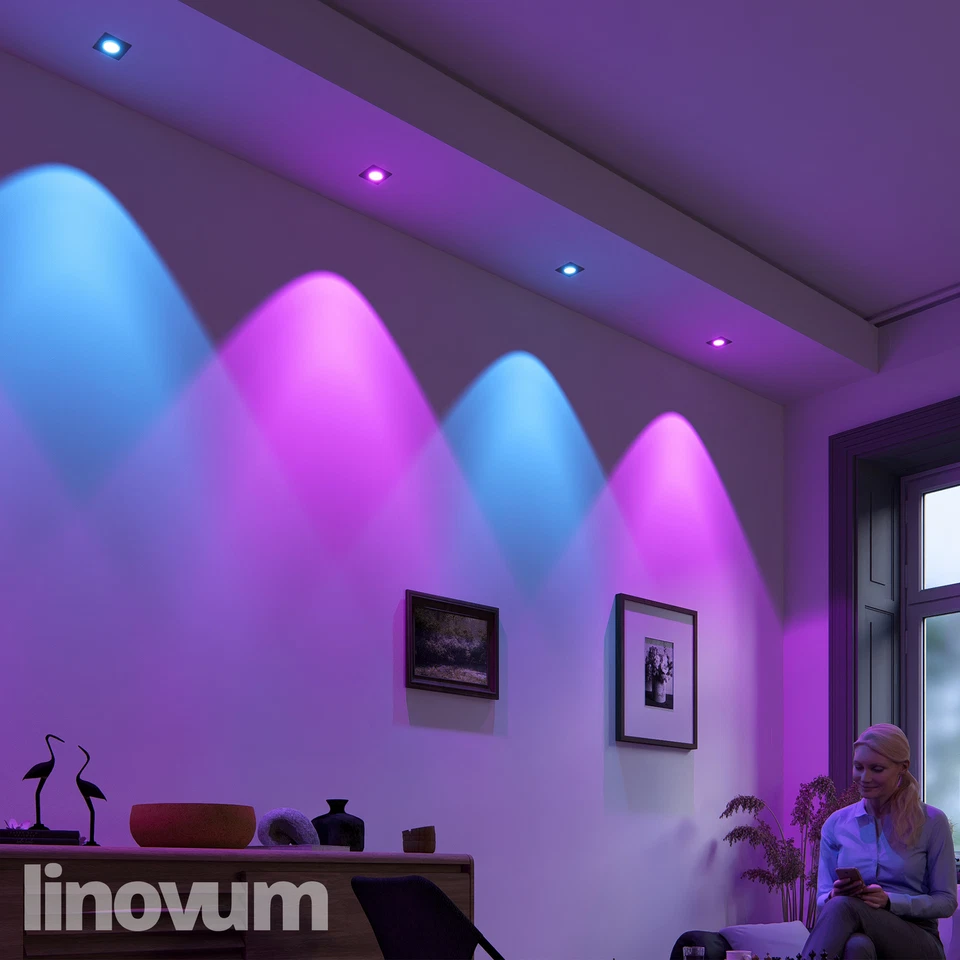 Einbaustrahler Smart flach eckig silber gebürstet mit GU10 LED RGB + CCT 230V - Bild 2 von 4