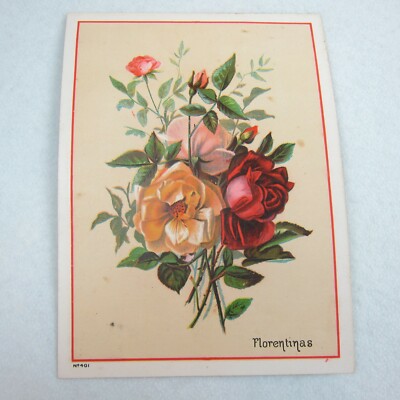 Antique Victorian Trade Card Flowers Florentina Red Pink Yellow Floral Bouquet