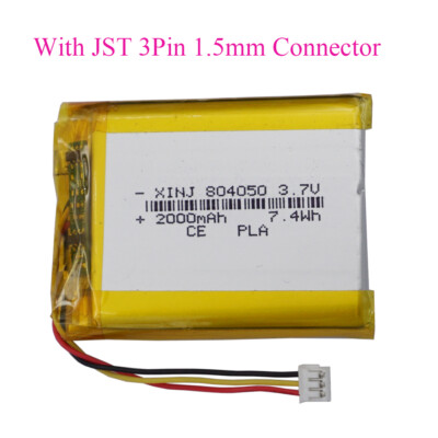 3.7V 2000mAh 7.4Wh Rechargeable Li-Polymer Li Battery 804050 JST 3Pin 1.5mm Plug
