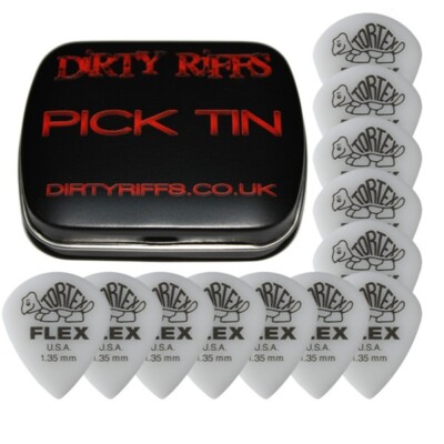 12 x Dunlop Tortex Flex Jazz XL 1,35 mm Gitarren-Plektren Plektren in einer Plektrendose