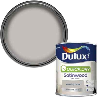 Dulux schnelltrocknende Satinwood Farbe für Holz Metall perfekt taupe 750ml