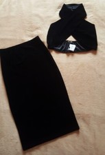 Vetiver schöner schwarzer Velours-Bleistiftrock & Neckholder-Top für Damen Mädchen Gr. UK6-8