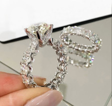 6Ct White Round  Princess Cut CZ Engagement Ring Set 925 Sterling Silver