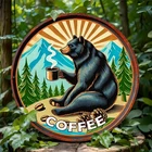 Vintage Black Bear Coffee Round Tin Metal Signs Home Décor 8x8