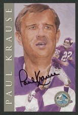 Paul Krause Autograph Football Card (1998 HOF Series) Minnesota Vikings