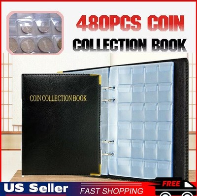 480Pocket ~ Coin Collection Storage Book Album Money Holder~Coins Folder Leather