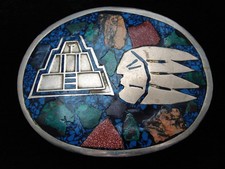 QC09171 VINTAGE 1970s  TEMPLE  WARRIOR  SOUTHWESTERN DESIGN BELT BUCKLE