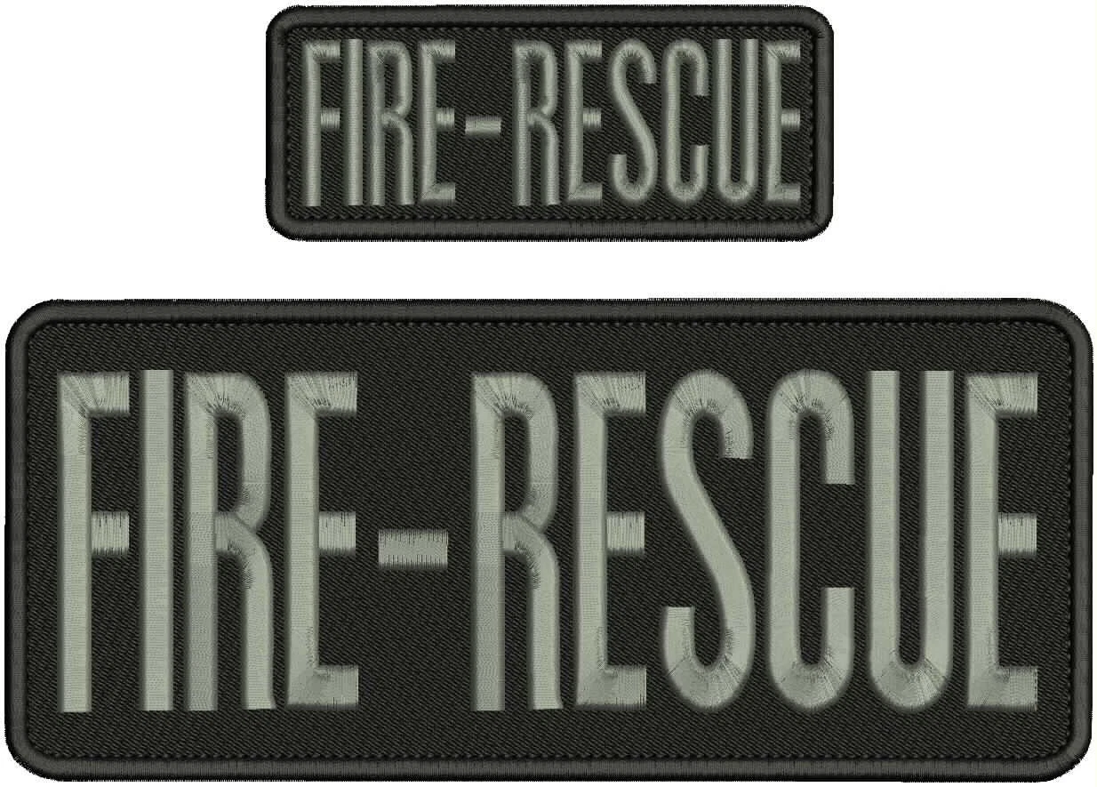 Fire-Rescue Embroidery patch 10x4 And 5x2'' VELCR0 On Back Gray On Black
