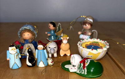 7 Vintage Christmas Ornaments Mouse Sleigh Gingerbread Angel with Bonus 3 Minis