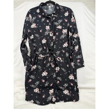 H&M Divided Floral Viscose Shirt Dress Womens 14 Black Boho Cottagecore