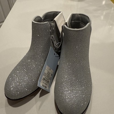 Cat & Jack Boots Toddler Girls Priya Silver Booties Shoes Glitter Zipper Size 11