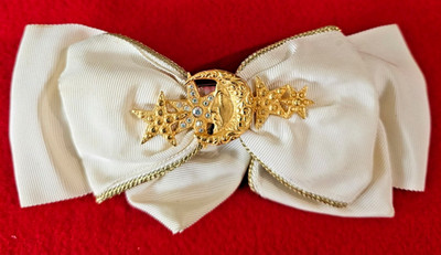 Kirks Folly Fabric Hair Bow/Barrete with Moon and Stars Made in France and USA