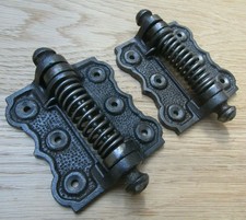 PAIR Of SPRUNG ORNATE fancy cast iron rustic door Butt hinges vintage old