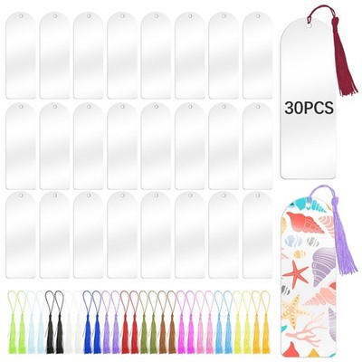 Clear Acrylic Bookmark Blanks 30 PCS 6x2 inch with Tassels for DIY Crafts