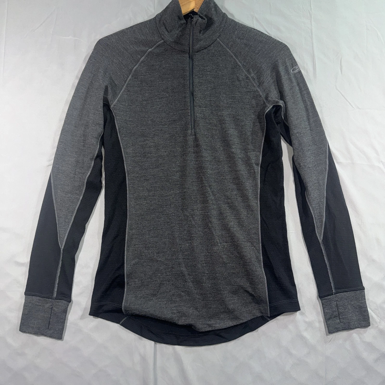 Icebreaker Shirt Womens Large Gray Merino Wool 260 Zone 1/4 Zip Base Layer Top