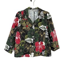 Chico's Jungle Floral Animal Print Chino Jacket Blazer Button Front Womens Large