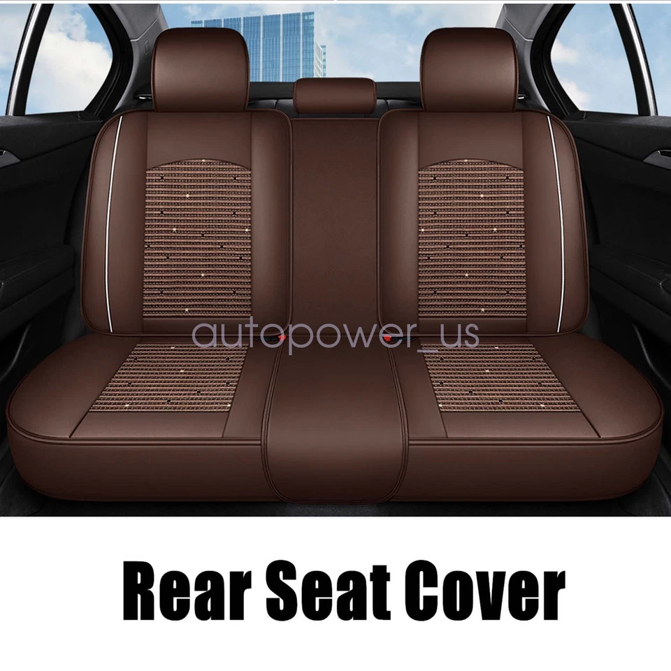 Fits Toyota Car 5-Seat Ice Silk & Leather Cover Front & Rear Protector Brown New Foto 4 de 4