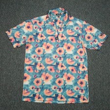 Bad Birdie Shirt Mens Medium Blue Orange Abstract Floral Performance Golf Polo