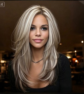 100% Human Hair Brown with White Blonde Highlight 13x4 Lace Front Wigs Layered