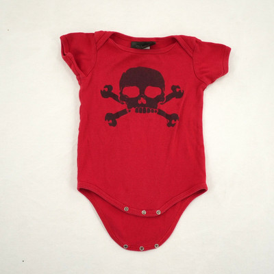 Vintage Blest Red Baby Bodysuit Skull Crossbones Graphic One Piece