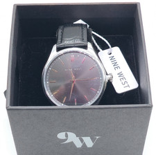 Nine West Jasper Men's Silver Tone Watch NWW2201M Black Faux Croc Strap *NEW*