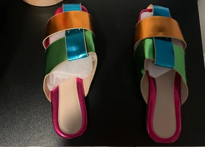 women's sandals glitzy colorful faux leather flat sandals - Image 1 of 3