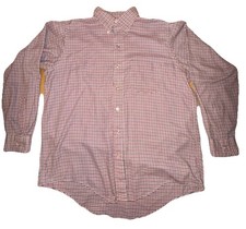 LL Bean Men s Shirt Large 16-15.5 White Red Blue Grid Check Classic Oxford Plaid