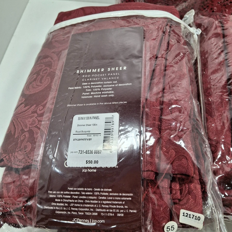 Burgundy Drapery Decorator Collection – 3 Panels – 2 Solid Pattern &1 Lace Style - Image 3 of 4