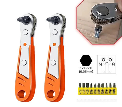 Compact 90 Degree Ratchet Screwdriver Hex Drive Tool Kit with 10 Bits