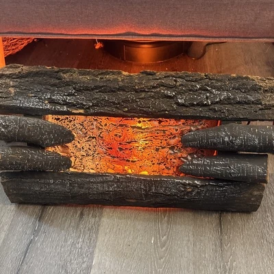 Vtg Wood Log Faux Fire Motorized Light Up Electric Fireplace 20” Rare Version - Image 1 of 4