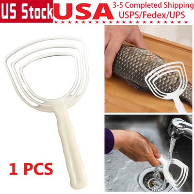 #ad Fish Scale Remover Bone Dust Scraper Butcher Kitchen Fish Descale Plastic White $3.49