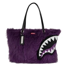 Sprayground Fur Cray Purple Tote Bag🔥New Black Shoulder Large Purse