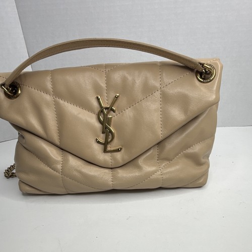 Saint Laurent Loulou Beige Quilted Leather YSL Logo Top Handle Chain Bag