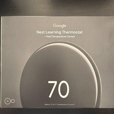 Google Nest Learning Thermostat 4th Gen w/ Sensor - Polished Obsidian -Black
