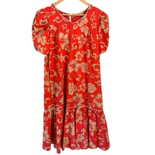 Coral Reef Hawaii Vintage Womens Red and Gold V-neck Floral Maxi Dress