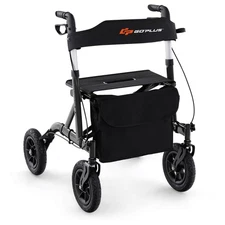 Foldable Height Adjustable Rollator Walker with Seat, Storage Bag for Seniors