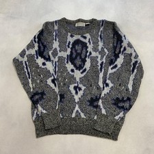 Vintage Knitted Jumper Abstract Patterned Grandad Knit Sweater Men's L