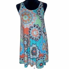 Sleeveless Boho Multicolor Mandala Pattern Swing Dress Juniors Medium