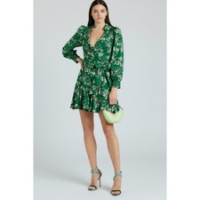 Alice Olivia Green Floral Wrap Mini Dress Size 12
