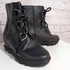 Sorel Boots Youth Size 1 Black Joan of Arctic Wedge II Ankle Leather Boots