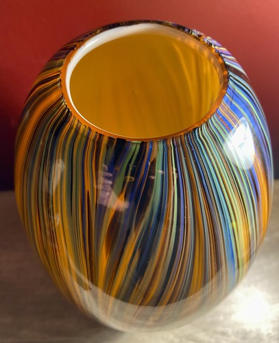 Italian Barrel Art Glass Multicolored Striped Vase 10 Tall Hand Blown ...