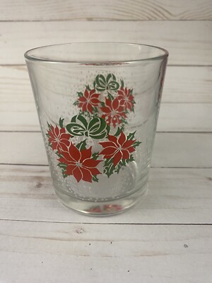 Vintage Luminarc Glass Christmas POINSETTIA White Basket Tumbler