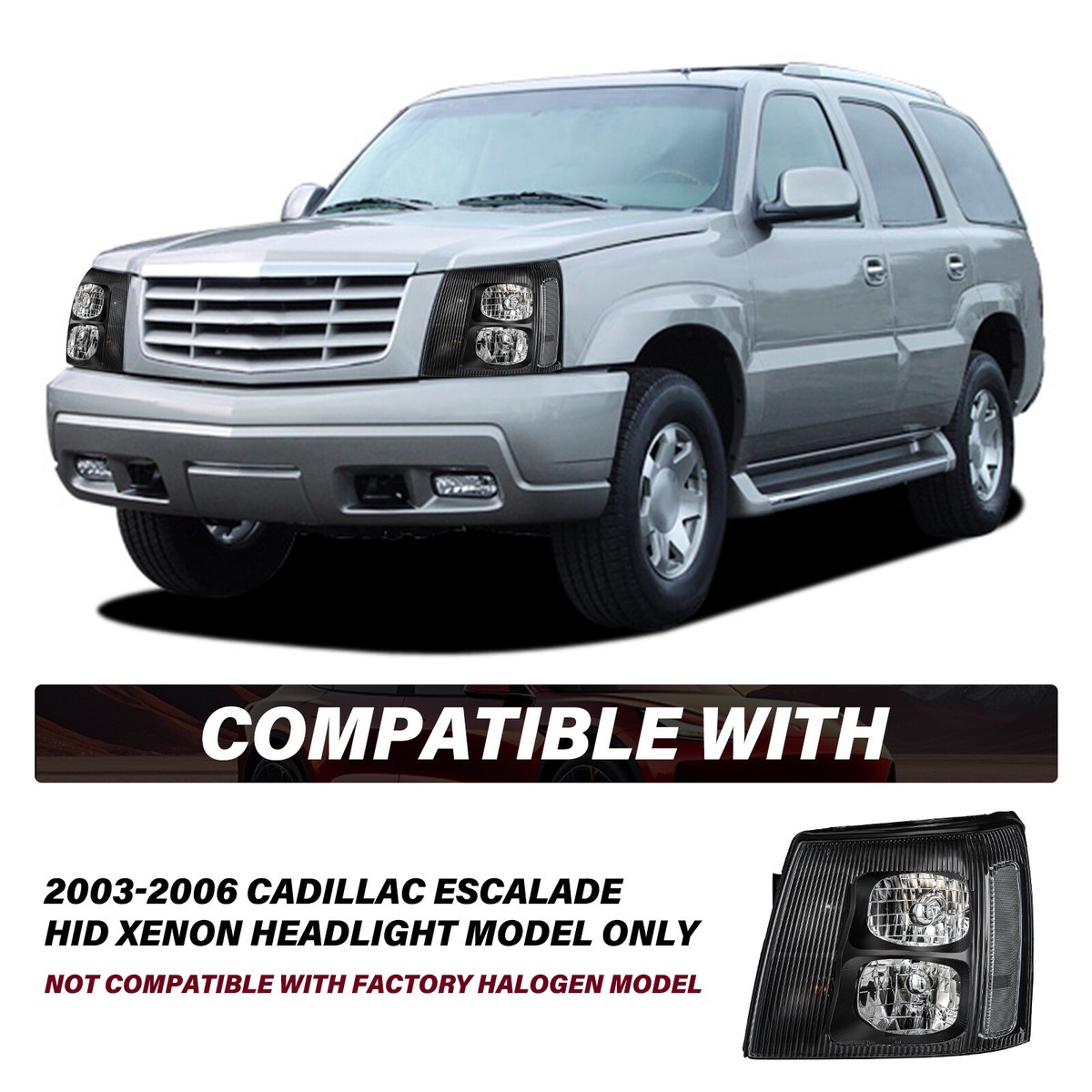 2003 2004 2005 2006 Black Headlights For Cadillac Escalade